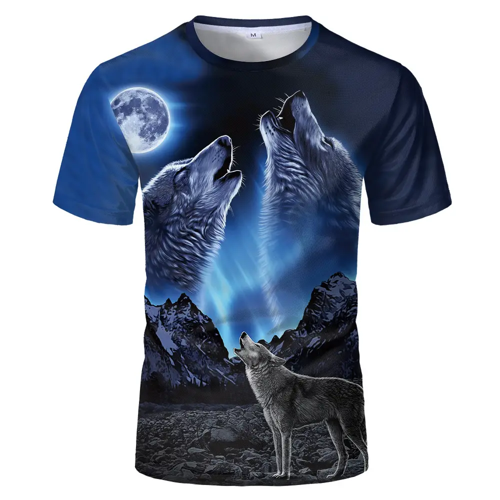 2019 Wolf 3D Print Men T-Shirt Blue - Image 2