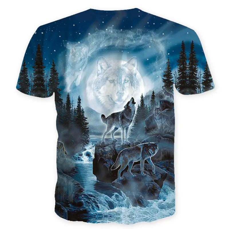 2019 Wolf 3D Print Men T-Shirt Blue — feature 10