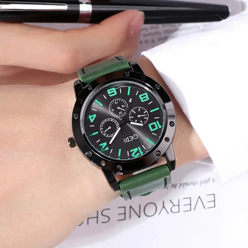 Men's Red Strap Chronograph Watch with Black Dial - Image 3