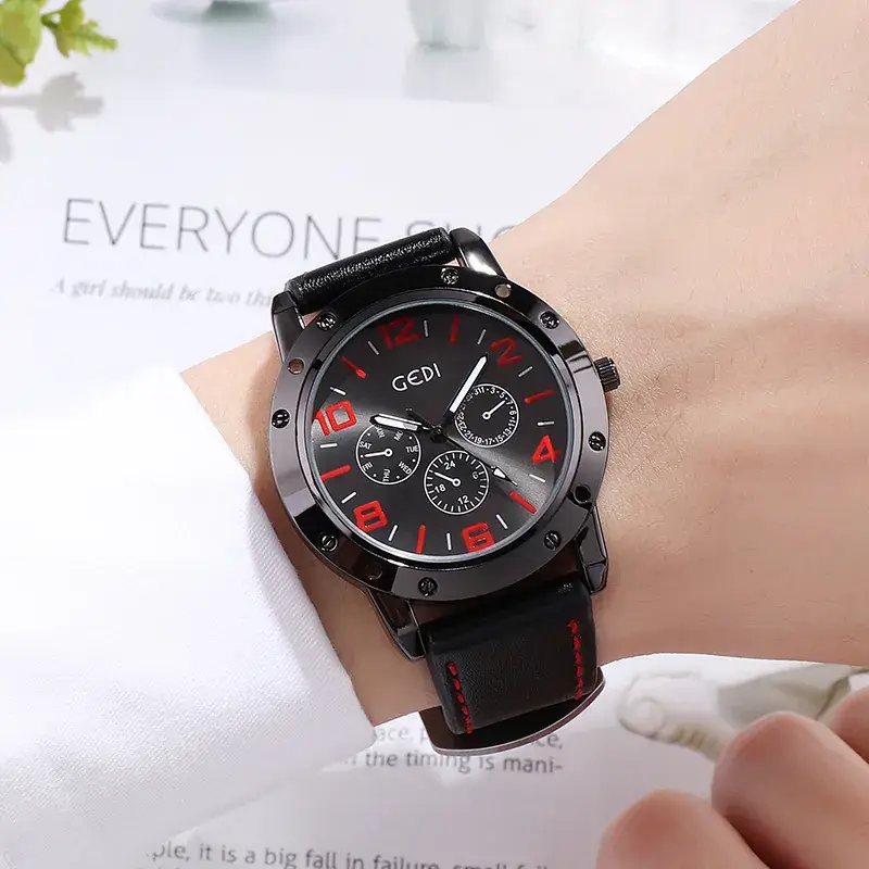 Men's Red Strap Chronograph Watch with Black Dial - Image 5