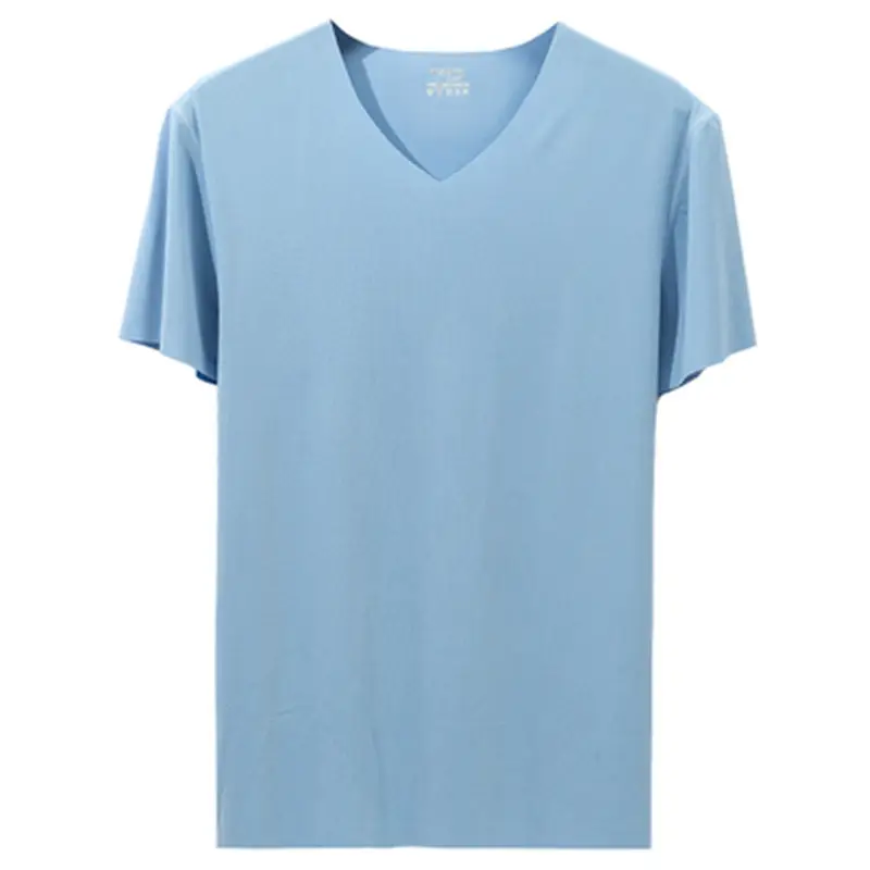 Men V-Neck Blue Ice Silk T-Shirt Summer - Image 9