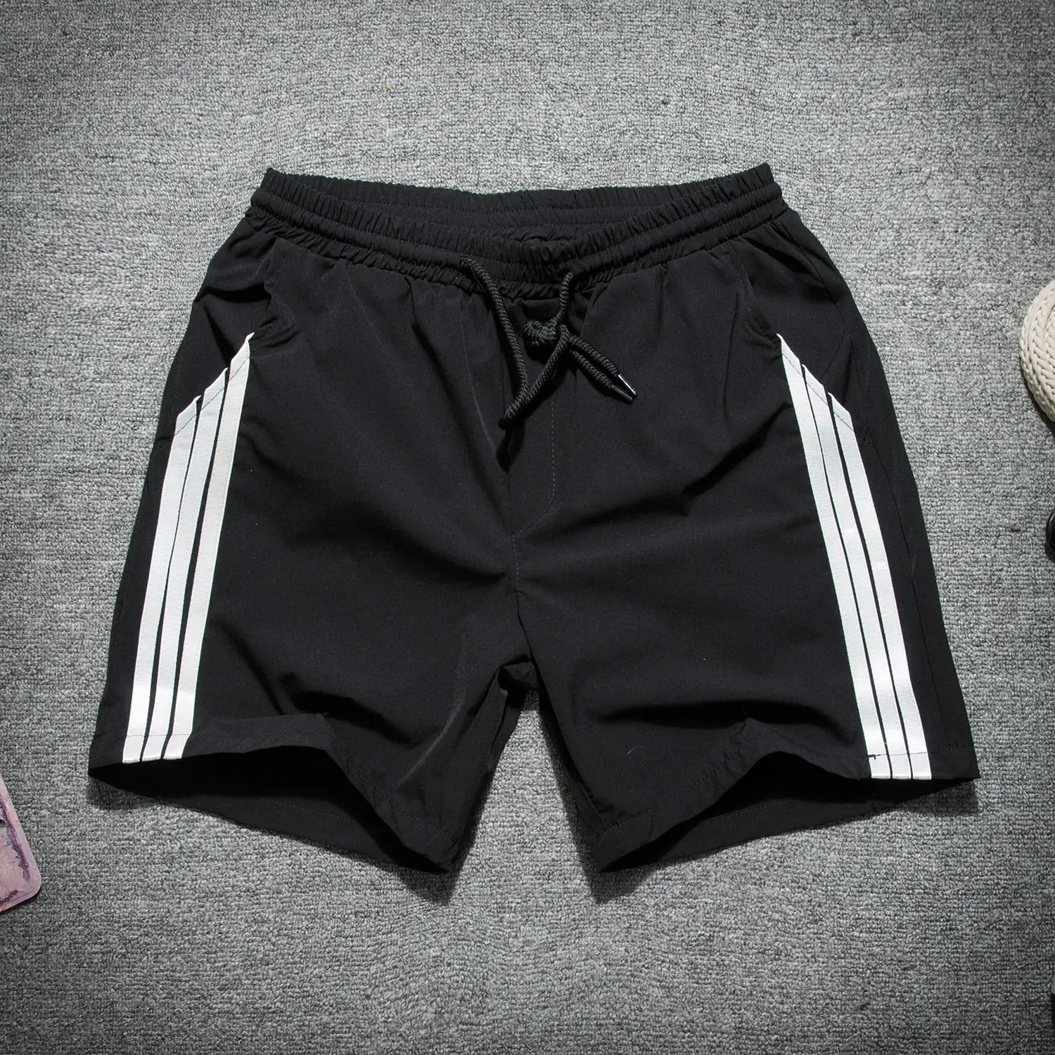 Men's Black Three Bar Shorts Quick Dry Elastic Waist - Image 7