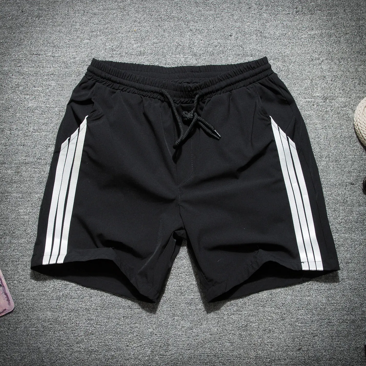 Men's Black Three Bar Shorts Quick Dry Elastic Waist - Image 3