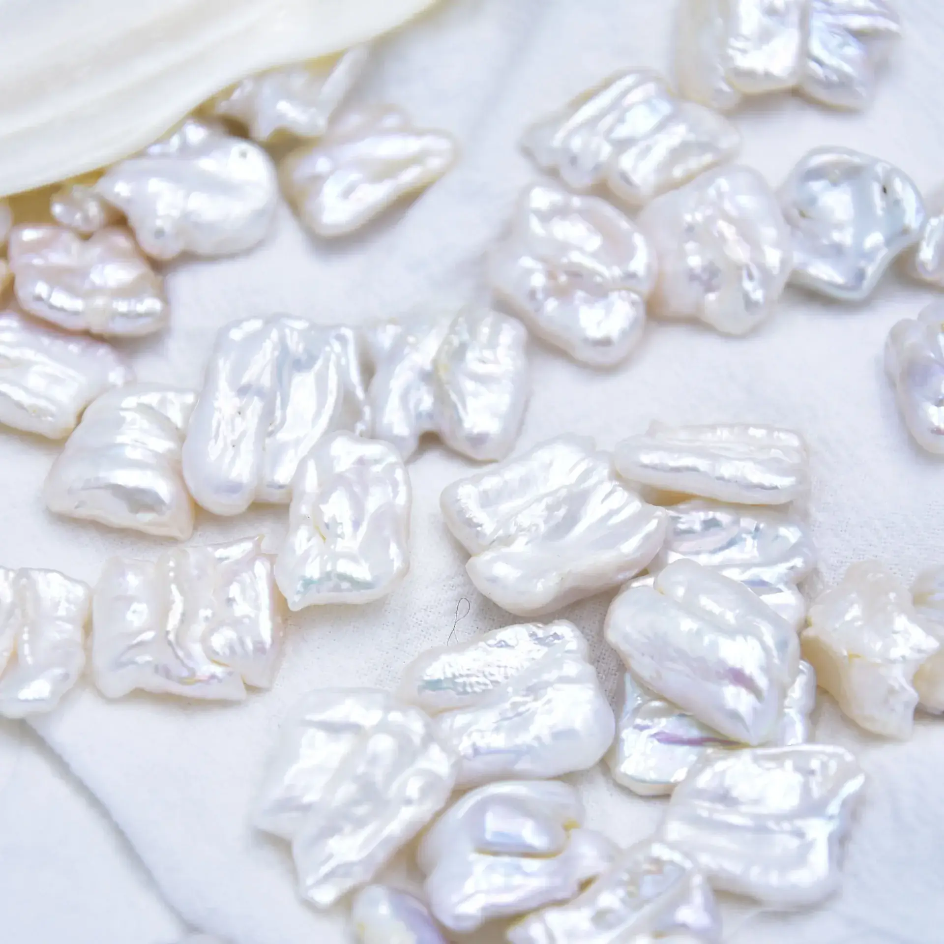 White Freshwater Pearls Small Pipa Asymmetrical Baroque - Image 2