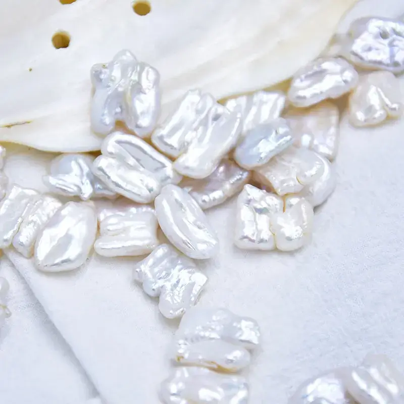 White Freshwater Pearls Small Pipa Asymmetrical Baroque - Image 3