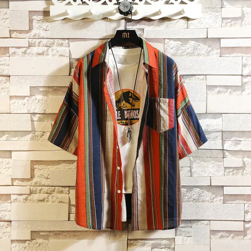 Men Korean Style Striped Short Sleeve Shirt