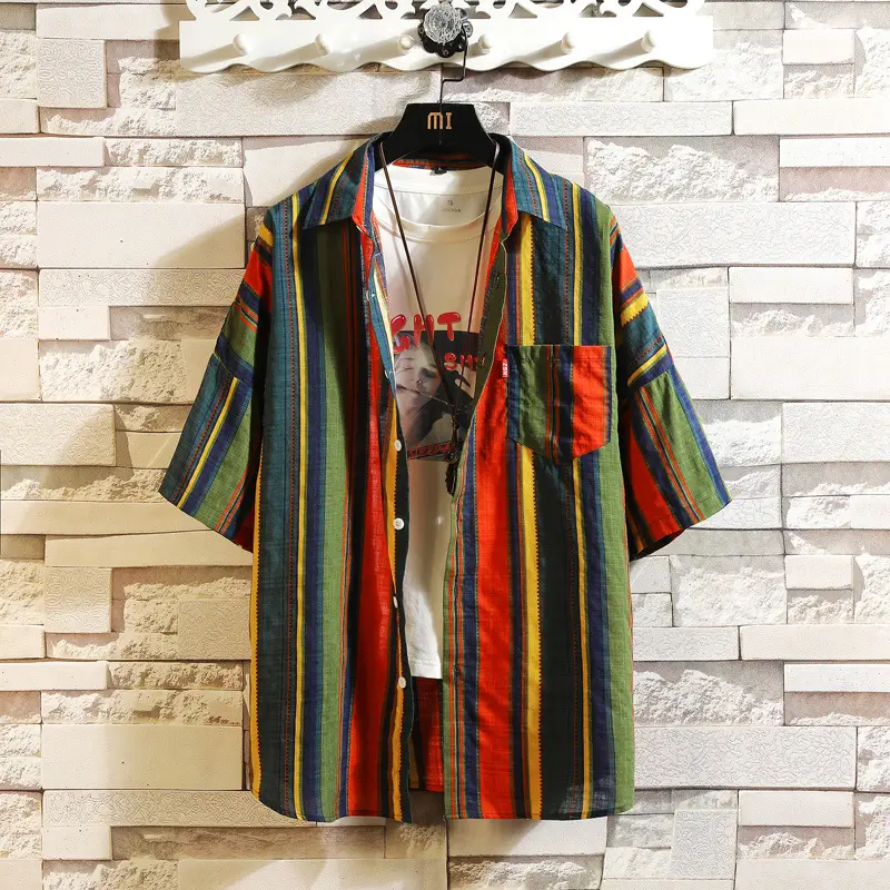 Men Korean Style Striped Short Sleeve Shirt