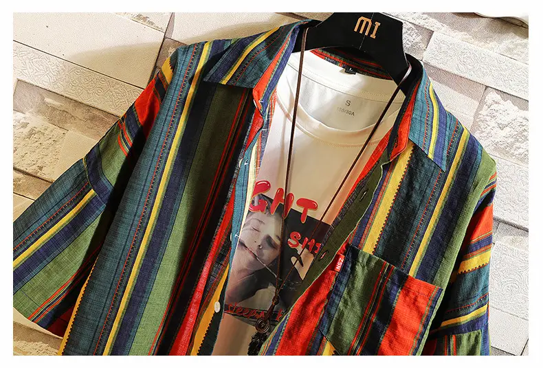 Men Korean Style Striped Short Sleeve Shirt — feature 13