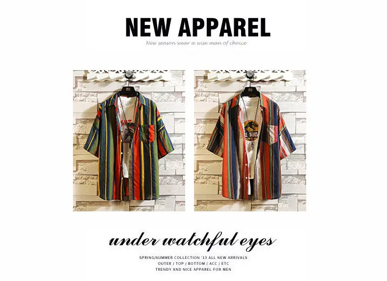 Men Korean Style Striped Short Sleeve Shirt — feature 8