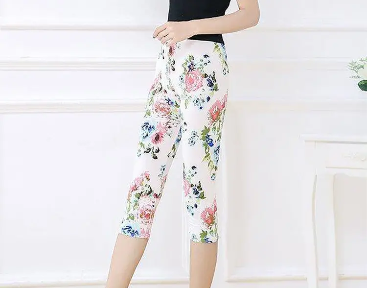 Women Slimming Floral Leggings Large High Waist - Image 13