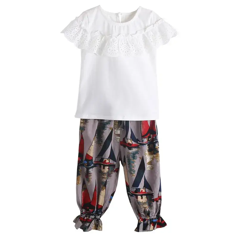 Girls Korean Style Lace Ink Pants Set 2024 Summer - Image 6