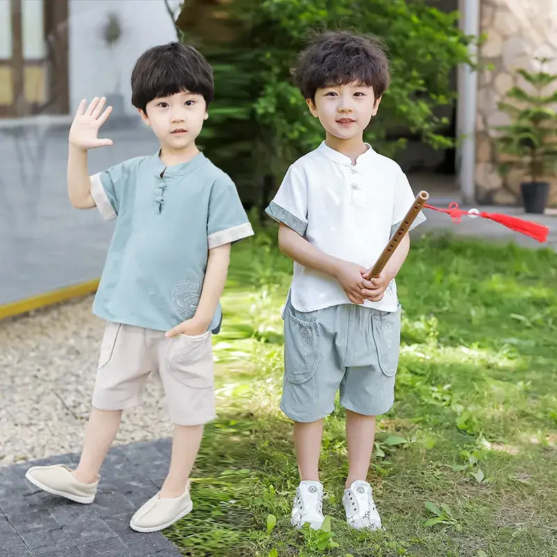 Boys Chinese Style 2025 Summer Tang Suit Short Sleeve Panlong Hanfu - Image 7