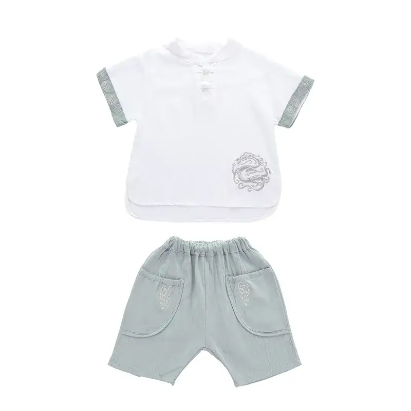 Boys Chinese Style 2025 Summer Tang Suit Short Sleeve Panlong Hanfu - Image 8