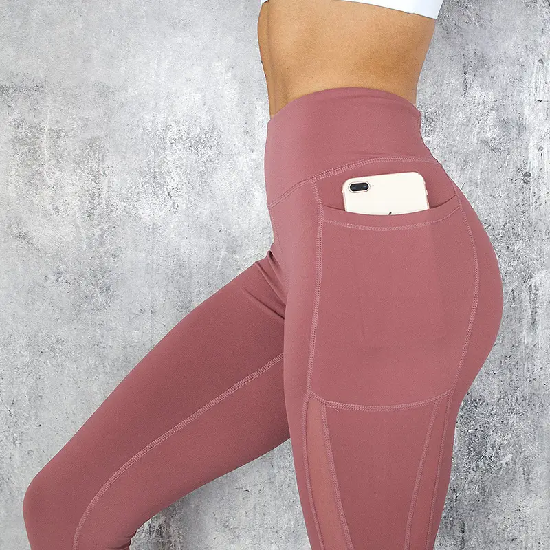 Women Running Yoga Pants Pink Mesh Quick Dry Nine Points - Image 5