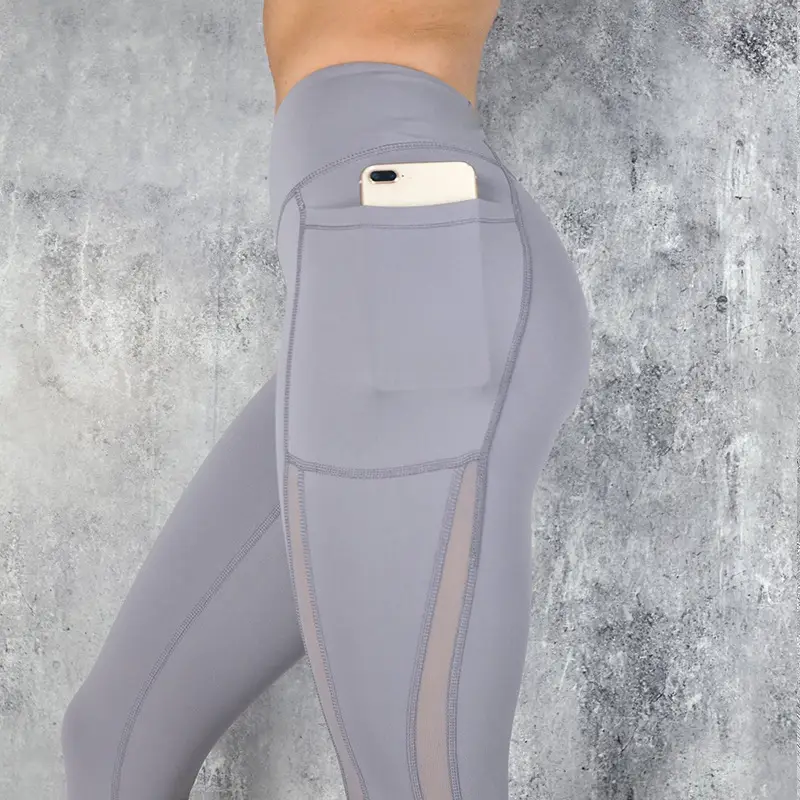 Women Running Yoga Pants Pink Mesh Quick Dry Nine Points - Image 2