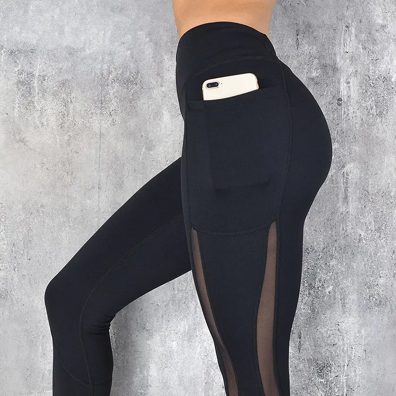 Women Running Yoga Pants Pink Mesh Quick Dry Nine Points - Image 3