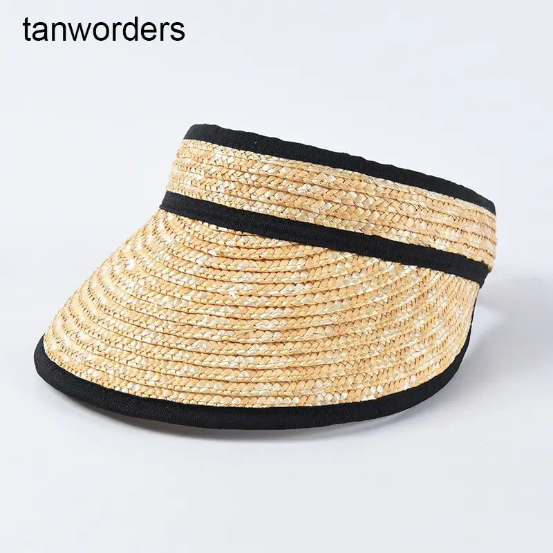 Women Straw Sunvisor Hat with Black Band - Image 2