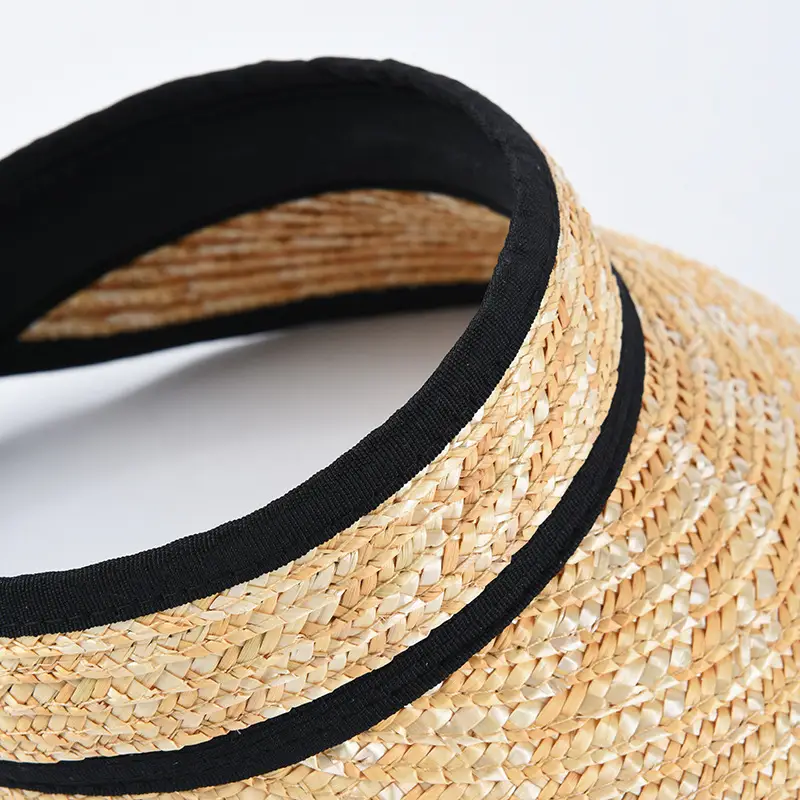Women Straw Sunvisor Hat with Black Band - Image 5