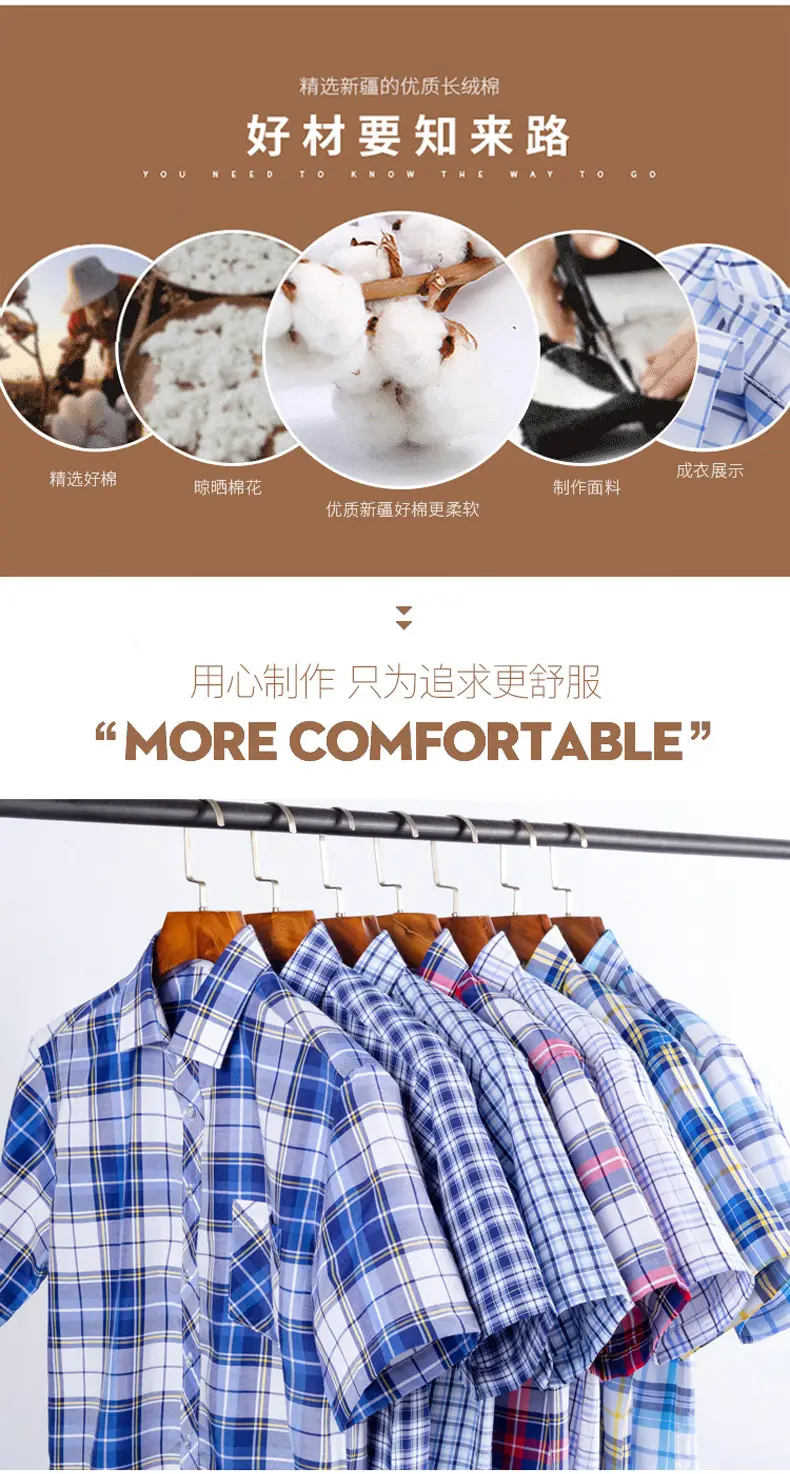 Men's Blue Plaid Short Sleeve Shirt Lapel Casual — feature 2