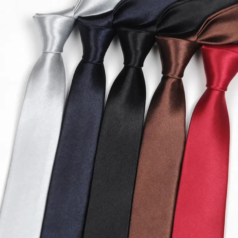 Men's Black Narrow Tie 5cm Satin Solid Color - Image 3