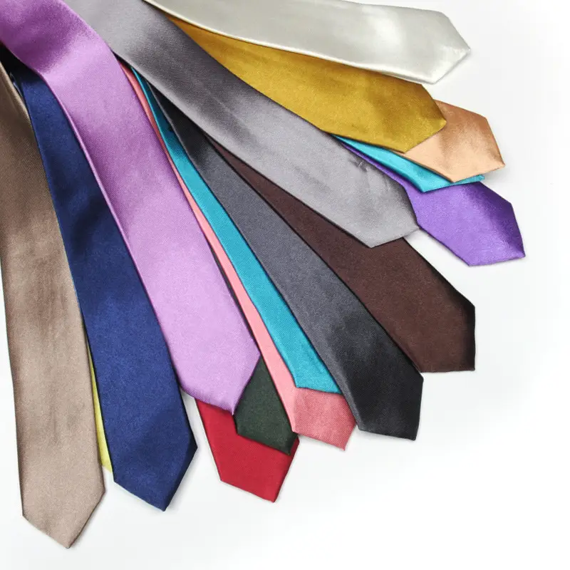 Men's Black Narrow Tie 5cm Satin Solid Color - Image 4