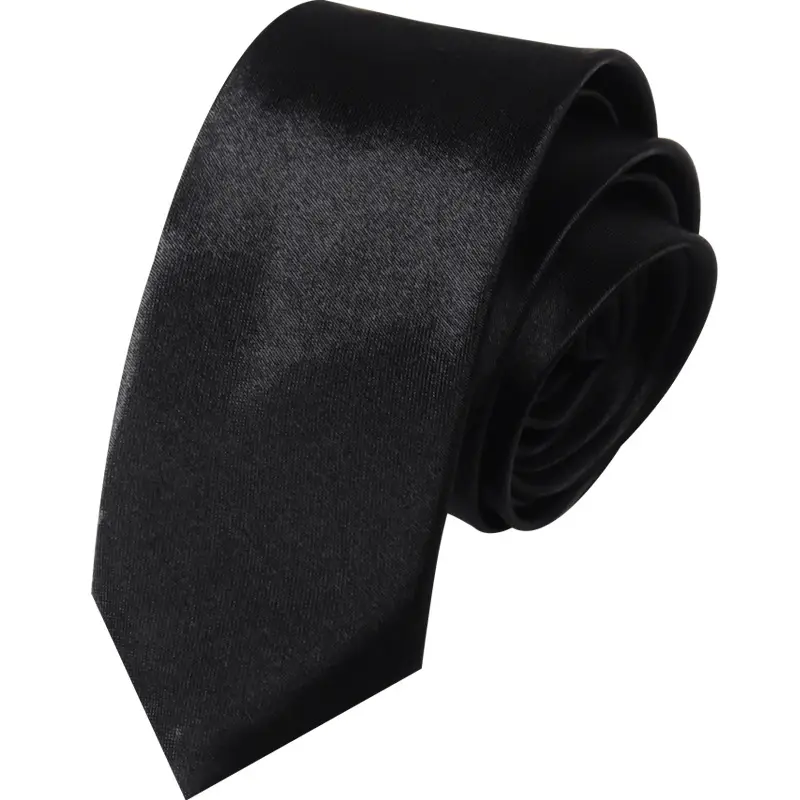Men's Black Narrow Tie 5cm Satin Solid Color - Image 6