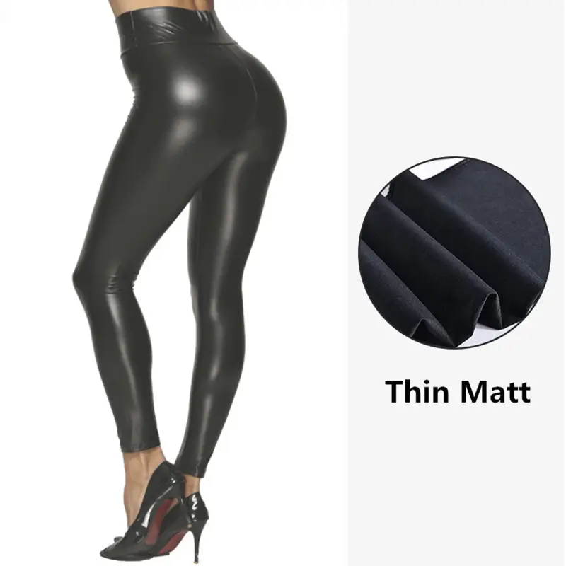 Black PU Leather Leggings Women Four-Sided Elastic - Image 2