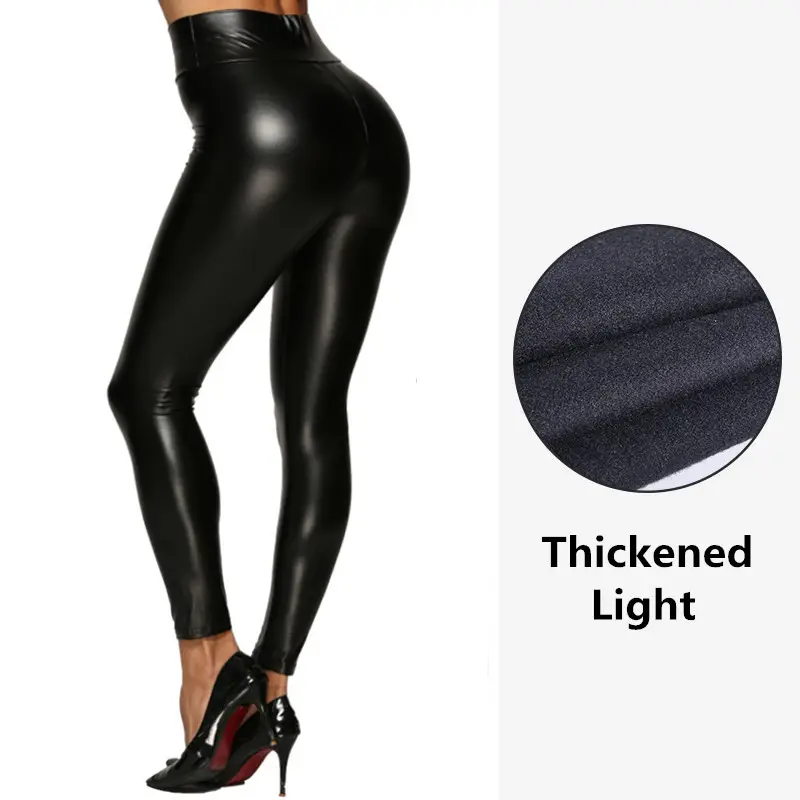 Black PU Leather Leggings Women Four-Sided Elastic - Image 3