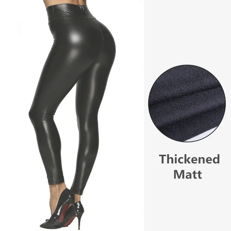 Black PU Leather Leggings Women Four-Sided Elastic - Image 4