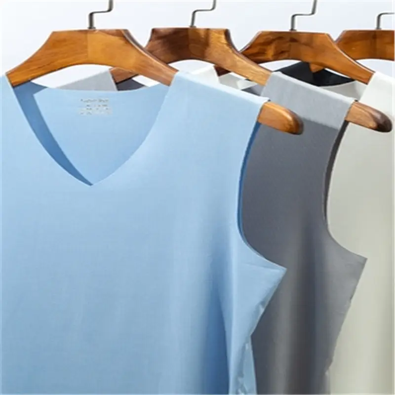 White Ice Silk Sleeveless V-Neck Vest for Men
