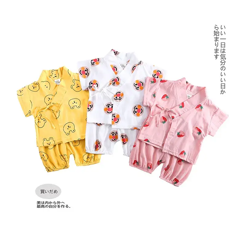 Toddler Pajamas Set Yellow White Pink Cotton Linen 25-Piece - Image 4