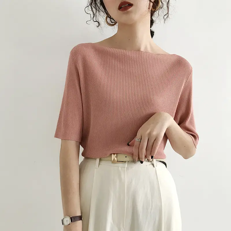 Women Korean Style Ice Silk Knit Sweater Top - Image 5