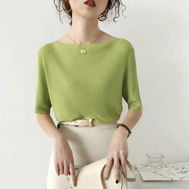 Women Korean Style Ice Silk Knit Sweater Top - Image 3