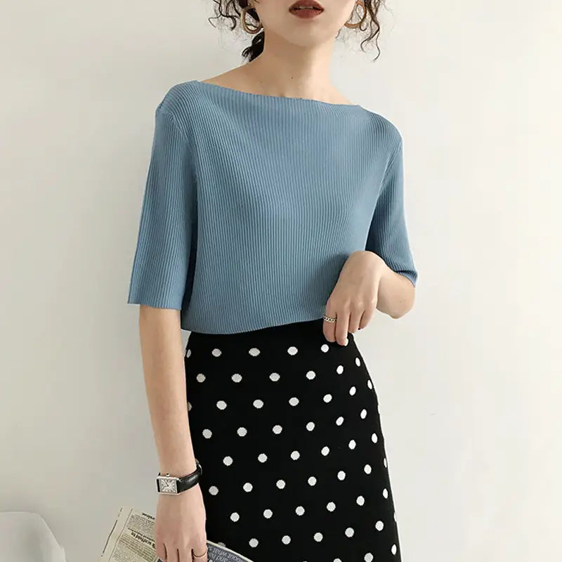 Women Korean Style Ice Silk Knit Sweater Top - Image 6