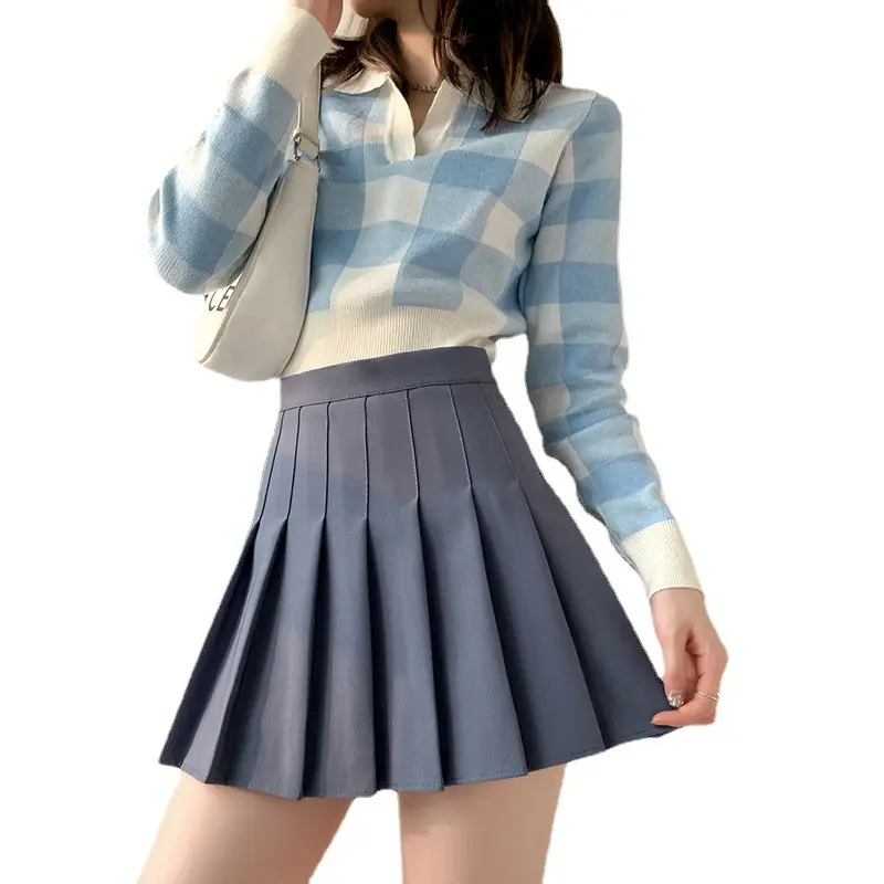 Black Pleated Skirt Large Size Korean Style High Waist A-Line - Image 43