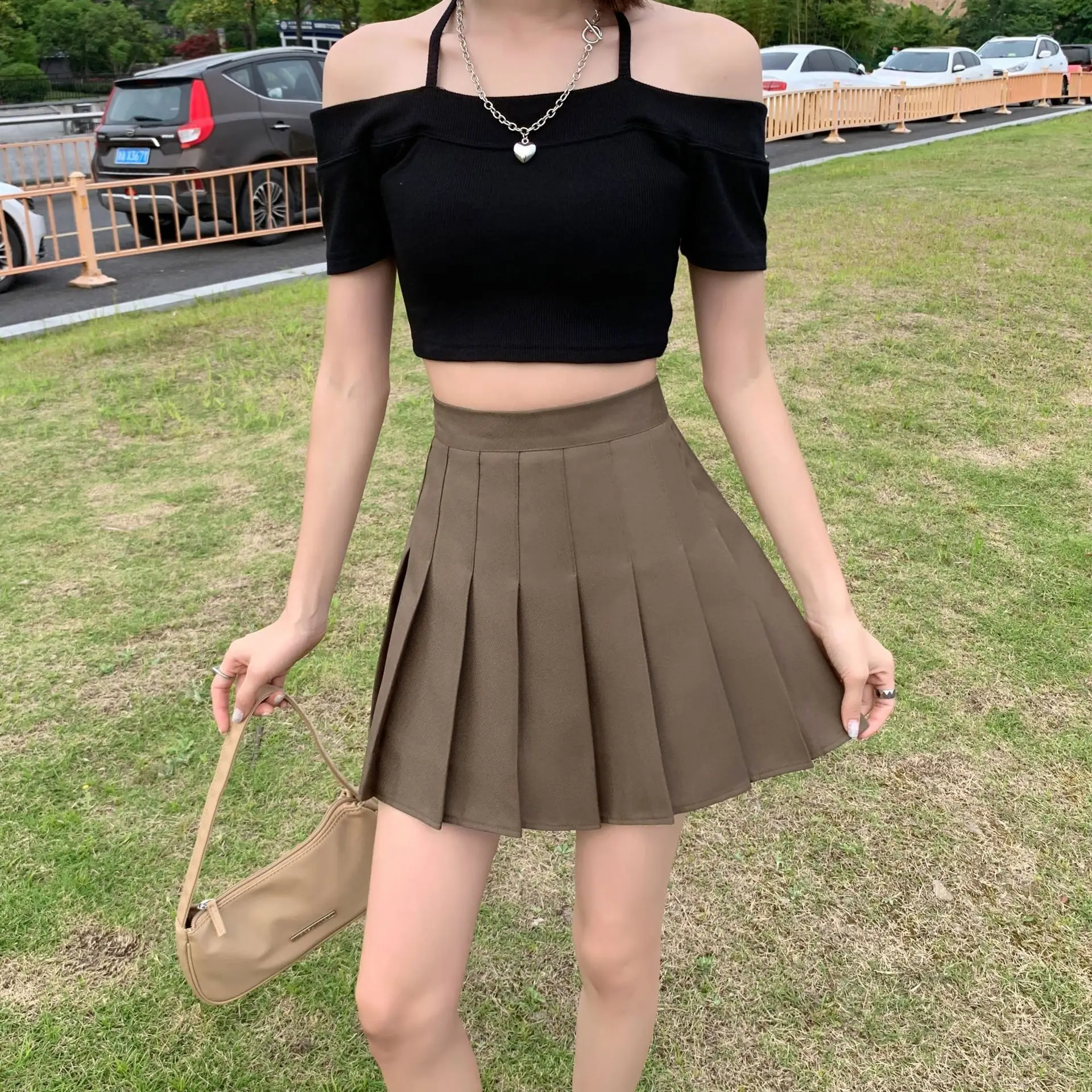 Black Pleated Skirt Large Size Korean Style High Waist A-Line - Image 5