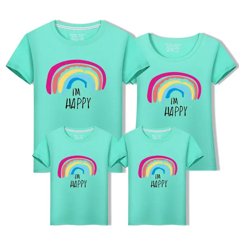 Family Three-Mouth Rainbow T-Shirts Mint Green - Image 10