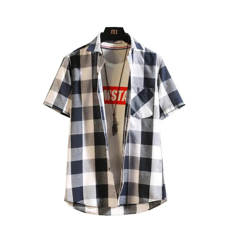 Men's Red Black Plaid Short Sleeve Shirt Summer 2021 - Image 8