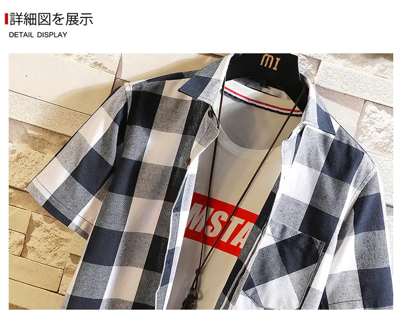 Men's Red Black Plaid Short Sleeve Shirt Summer 2021 — feature 12
