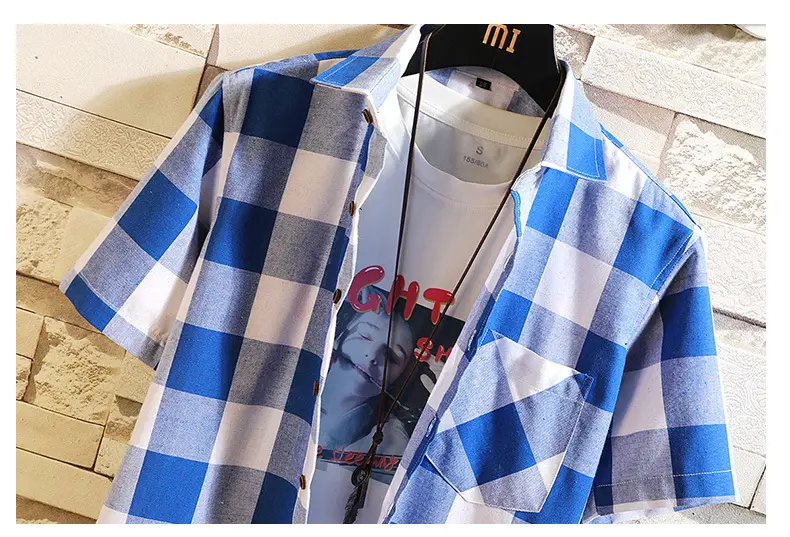 Men's Red Black Plaid Short Sleeve Shirt Summer 2021 — feature 14