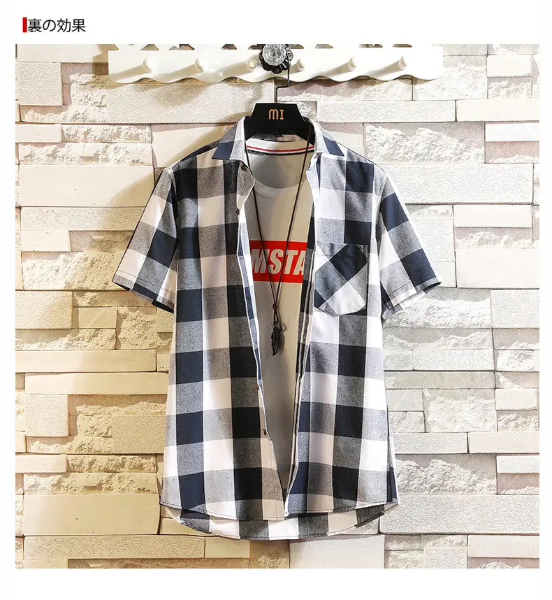 Men's Red Black Plaid Short Sleeve Shirt Summer 2021 — feature 8