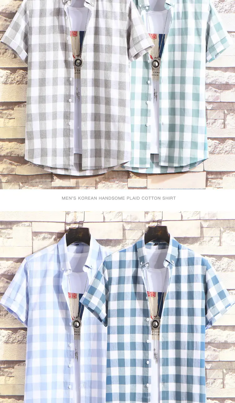 Men Plaid Checkered Short Sleeve Shirt — feature 4