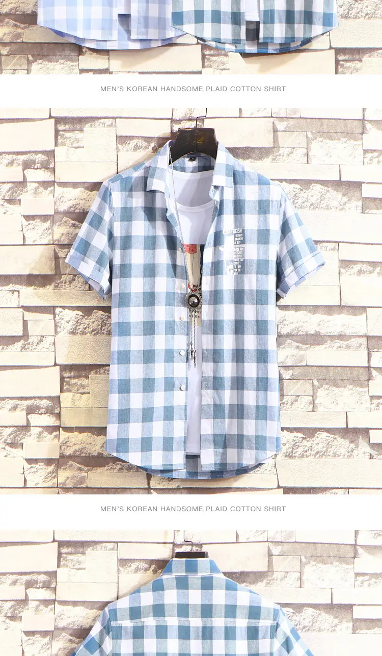 Men Plaid Checkered Short Sleeve Shirt — feature 5