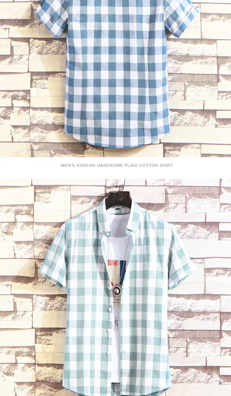 Men Plaid Checkered Short Sleeve Shirt — feature 6