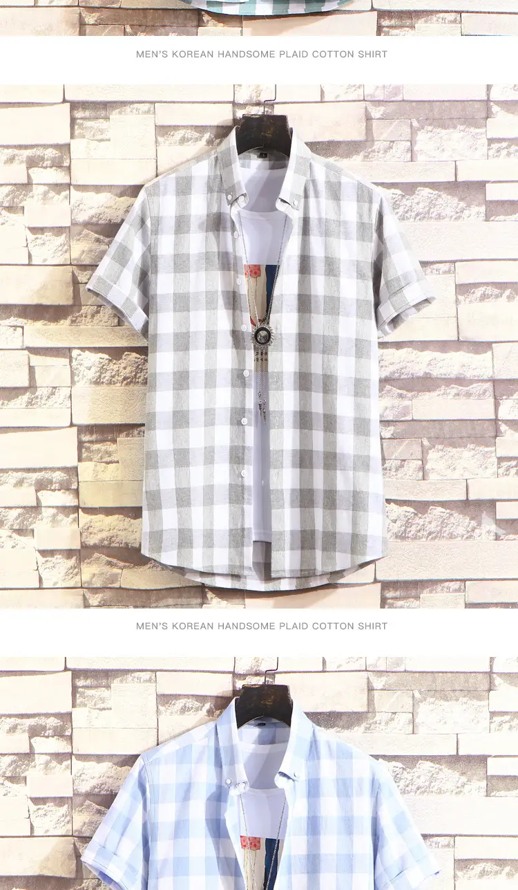 Men Plaid Checkered Short Sleeve Shirt — feature 7