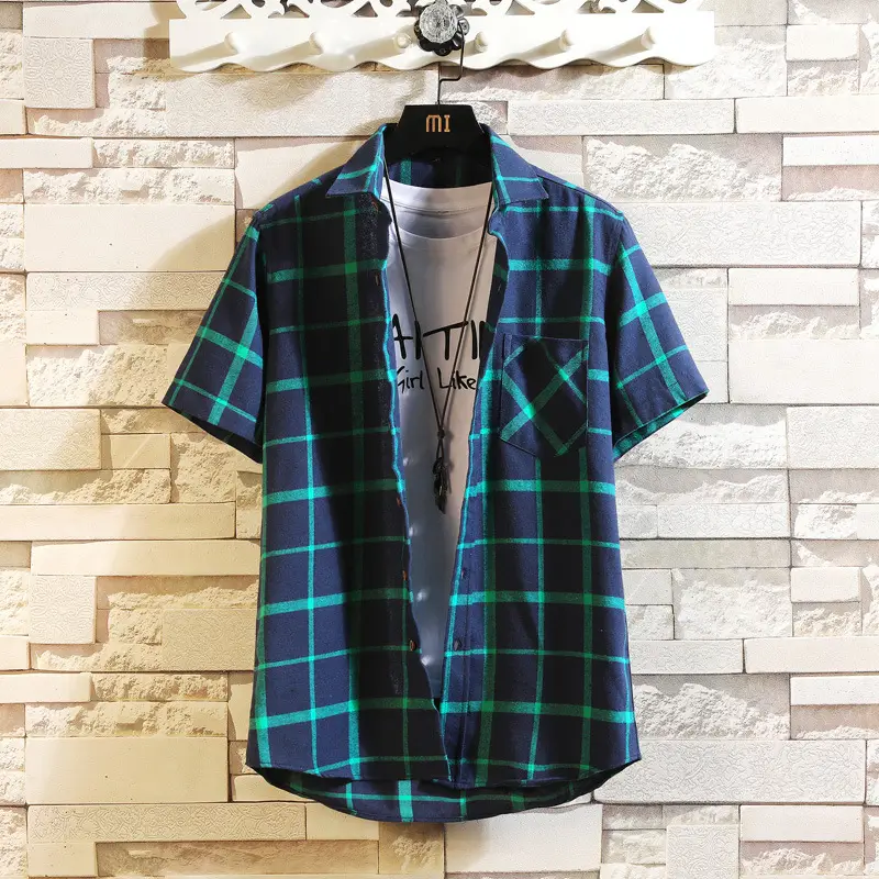 Men's New Plaid Korean Style Shirt Black White