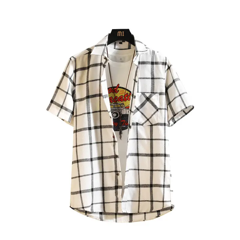 Men's New Plaid Korean Style Shirt Black White