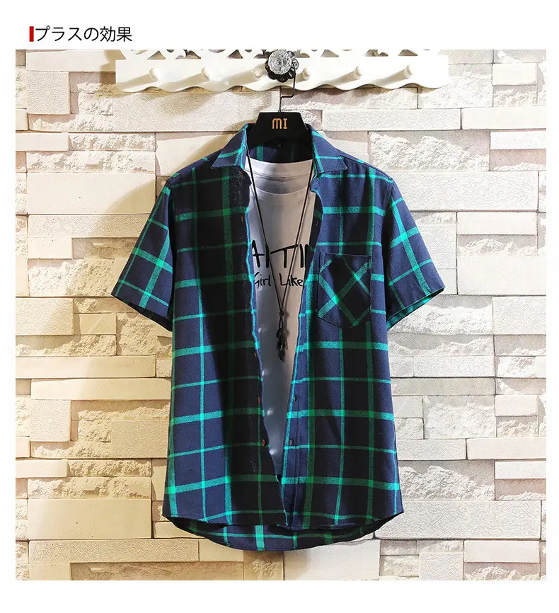 Men's New Plaid Korean Style Shirt Black White — feature 10