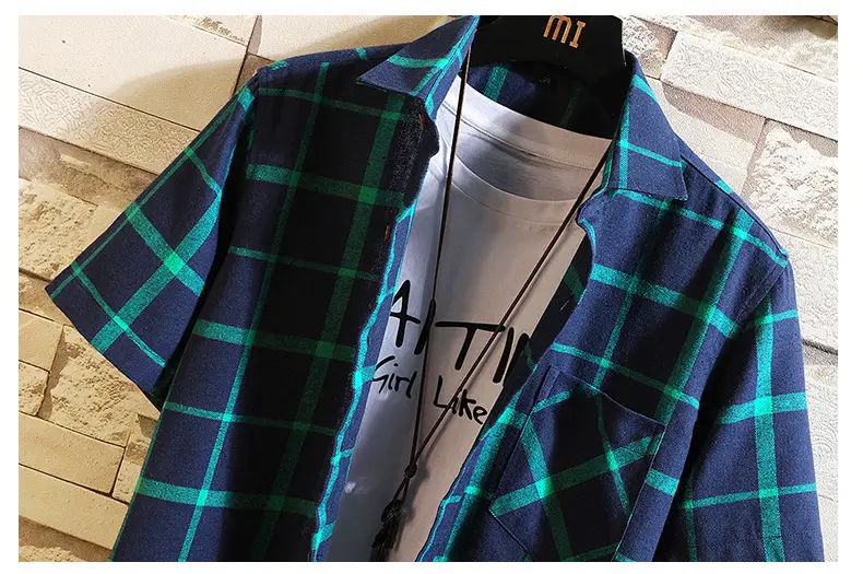 Men's New Plaid Korean Style Shirt Black White — feature 12