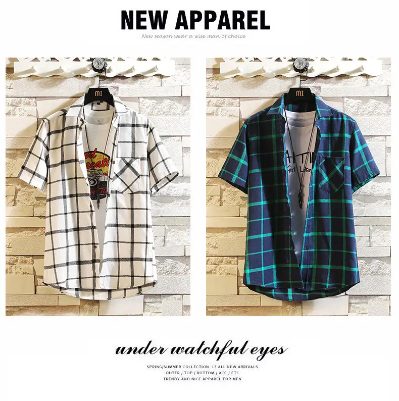 Men's New Plaid Korean Style Shirt Black White — feature 7